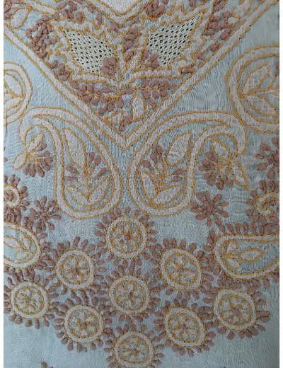 Chhangamal Hand Embroidered Light Orange Colour Cotton Chikankari Kurti