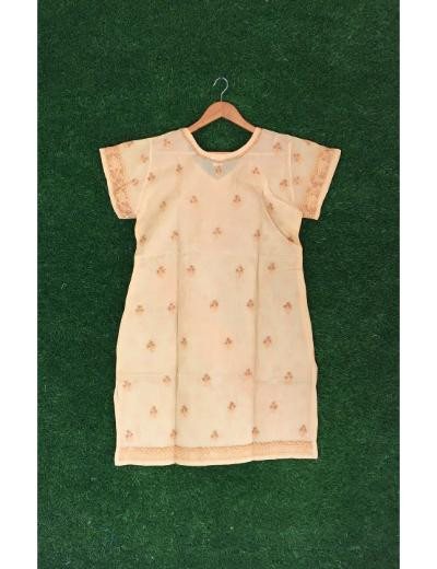 Chhangamal Hand Embroidered Light Orange Colour Cotton Chikankari Kurti