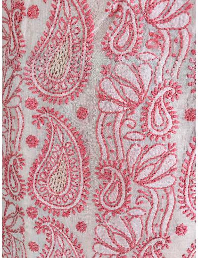 Chhangamal Hand Embroidered Light Orange Colour Silk Chikankari Suit Piece