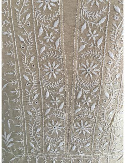 Chhangamal Hand Embroidered Light Peach Colour Chanderi Silk Chikankari Kurta Dupatta Piece