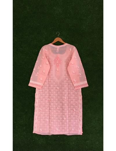 Chhangamal Hand Embroidered Light Peach Colour Cotton Chikankari Kurti Piece