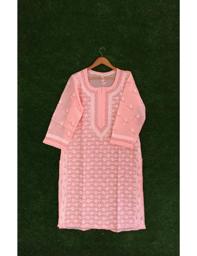 Chhangamal Hand Embroidered Light Peach Colour Cotton Chikankari Kurti Piece