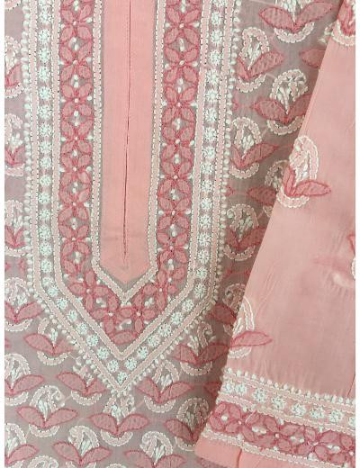 Chhangamal Hand Embroidered Light Peach Colour Cotton Chikankari Kurti Piece