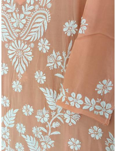 Chhangamal Hand Embroidered Light Peach Colour Modal Chikankari Kurti