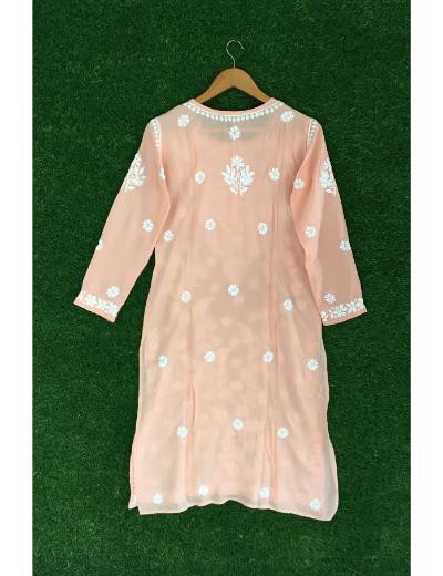 Chhangamal Hand Embroidered Light Peach Colour Modal Chikankari Kurti