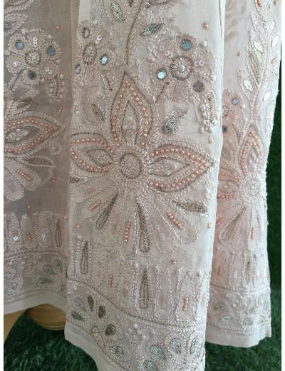 Chhangamal Hand Embroidered Light Peach Colour Pure Georgette Chikankari Anaarkali Kurti