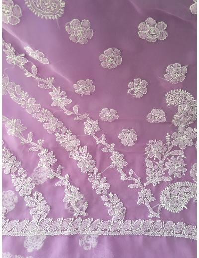 Chhangamal Hand Embroidered Light Purple Colour Georgette  Chikankari Saree Piece