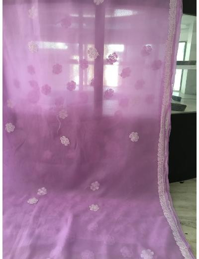 Chhangamal Hand Embroidered Light Purple Colour Georgette  Chikankari Saree Piece