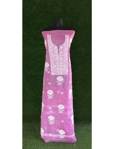 Chhangamal Hand Embroidered Light Purple Colour Organza  Chikankari Kurta Dupatta Piece