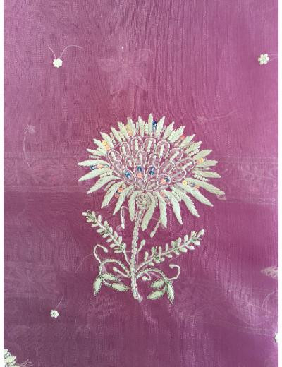 Chhangamal Hand Embroidered Light Purple Colour Organza  Chikankari Kurta Dupatta Piece