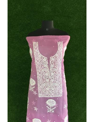Chhangamal Hand Embroidered Light Purple Colour Organza  Chikankari Kurta Dupatta Piece