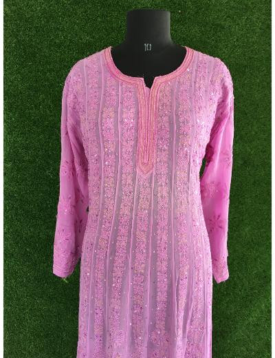 Chhangamal Hand Embroidered Light Purple Colour Pure Georgette Chikankari Anaarkali Kurti