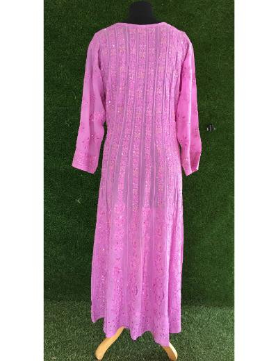 Chhangamal Hand Embroidered Light Purple Colour Pure Georgette Chikankari Anaarkali Kurti