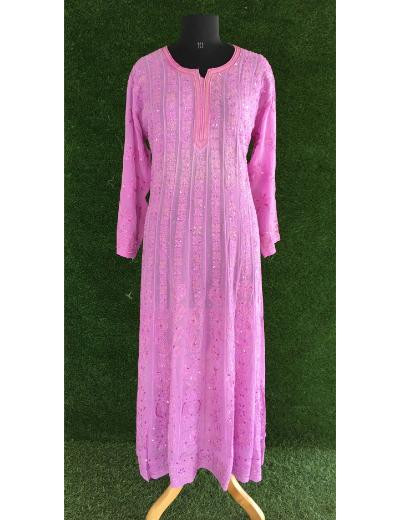 Chhangamal Hand Embroidered Light Purple Colour Pure Georgette Chikankari Anaarkali Kurti