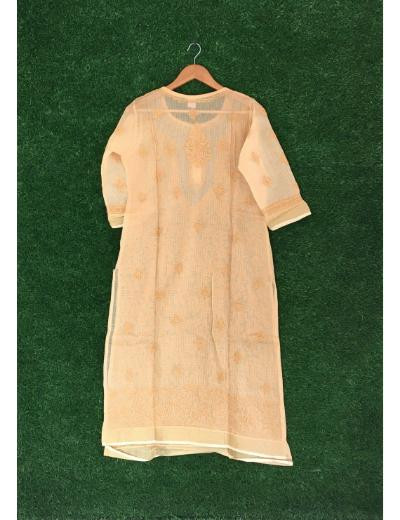 Chhangamal Hand Embroidered Light Rust Colour Kota Chikankari Kurti