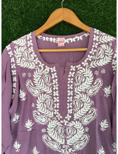 Chhangamal Hand Embroidered Light Wine Colour Modal Chikankari Top