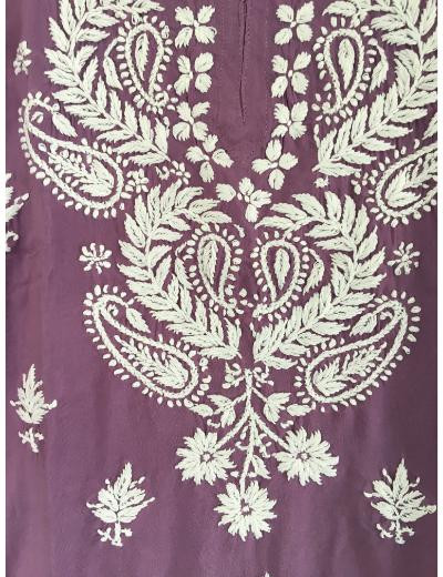 Chhangamal Hand Embroidered Light Wine Colour Modal Chikankari Top