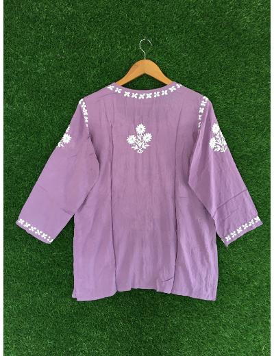 Chhangamal Hand Embroidered Light Wine Colour Modal Chikankari Top