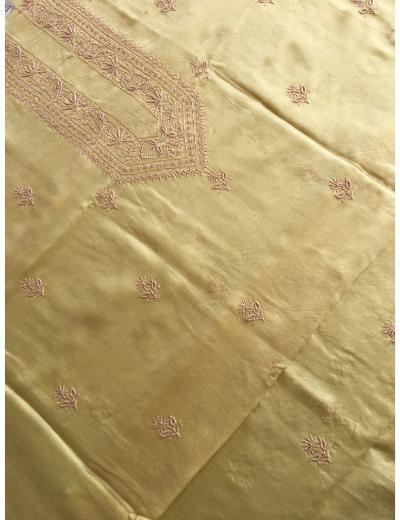 Chhangamal Hand Embroidered Light Yellow Colour Chanderi Silk  Chikankari Unstitched Men’s kurta Piece