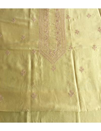 Chhangamal Hand Embroidered Light Yellow Colour Chanderi Silk  Chikankari Unstitched Men’s kurta Piece