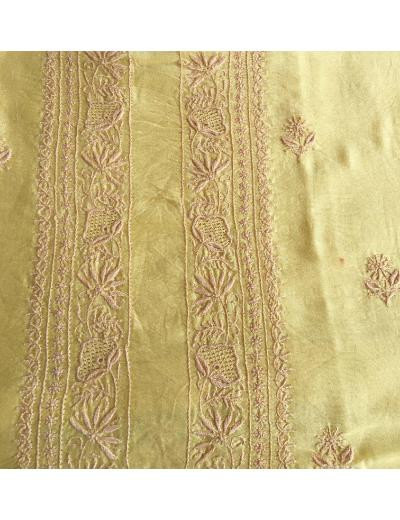 Chhangamal Hand Embroidered Light Yellow Colour Chanderi Silk  Chikankari Unstitched Men’s kurta Piece