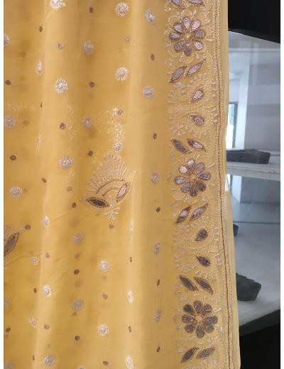 Chhangamal Hand Embroidered Light Yellow Colour Pure Georgette  Chikankari Saree Piece
