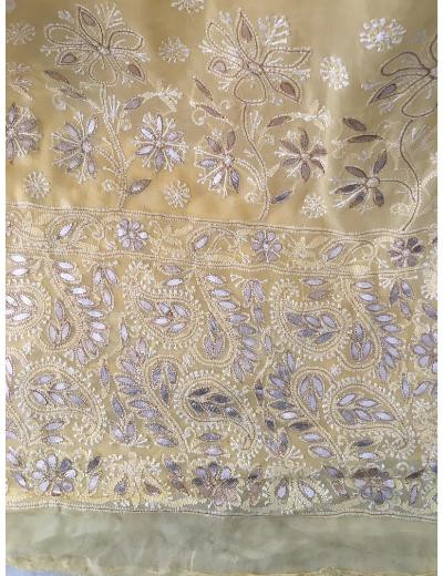 Chhangamal Hand Embroidered Light Yellow Colour Pure Georgette  Chikankari Saree Piece