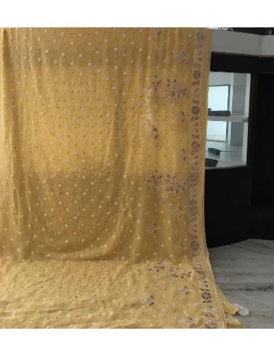Chhangamal Hand Embroidered Light Yellow Colour Pure Georgette  Chikankari Saree Piece