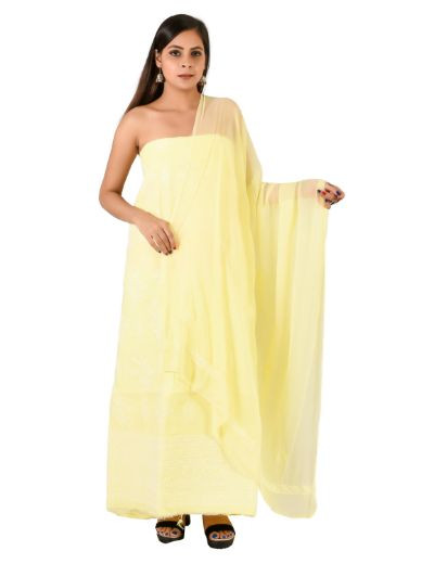 Chhangamal Hand Embroidered Light Yellow Cotton Blend Chikankari Suitlength