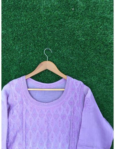 Chhangamal Hand Embroidered Lilac Colour Chanderi Chikankari Top