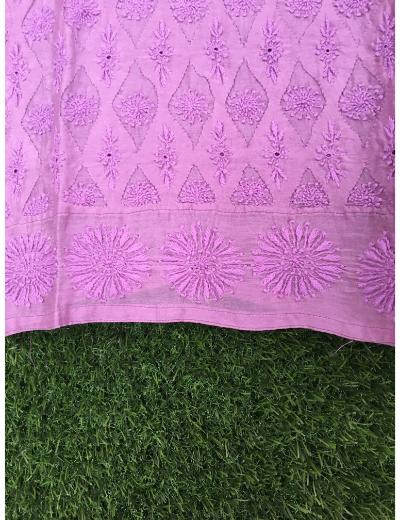 Chhangamal Hand Embroidered Lilac Colour Chanderi Chikankari Top