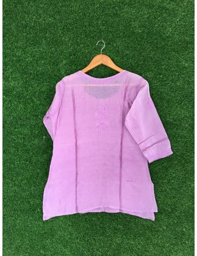 Chhangamal Hand Embroidered Lilac Colour Chanderi Chikankari Top