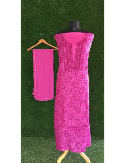 Chhangamal Hand Embroidered Magenta  Colour Silk Chikankari Suit Length