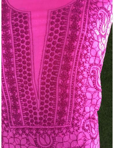 Chhangamal Hand Embroidered Magenta  Colour Silk Chikankari Suit Length