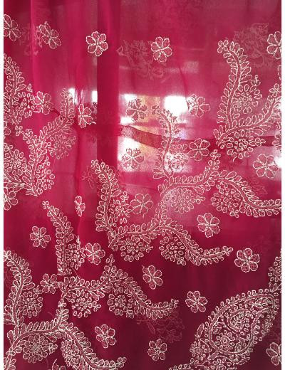 Chhangamal Hand Embroidered Magenta Colour Georgette  Chikankari Saree Piece