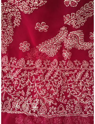 Chhangamal Hand Embroidered Magenta Colour Georgette  Chikankari Saree Piece