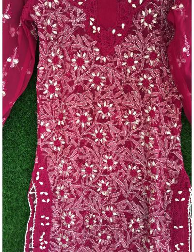 Chhangamal Hand Embroidered Magenta Colour Georgette Chikankari kurti