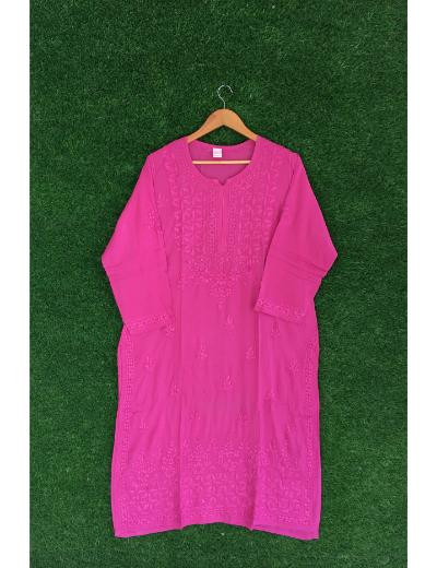 Chhangamal Hand Embroidered Magenta Colour Madal Chikankari Kurti Piece