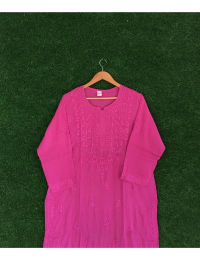 Chhangamal Hand Embroidered Magenta Colour Madal Chikankari Kurti Piece