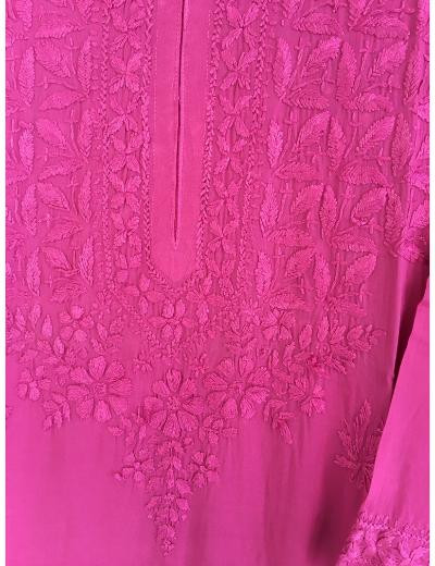 Chhangamal Hand Embroidered Magenta Colour Madal Chikankari Kurti Piece