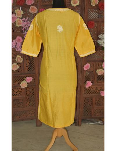 Chhangamal Hand Embroidered Mango Yellow Colour Chanderi Silk Kurti