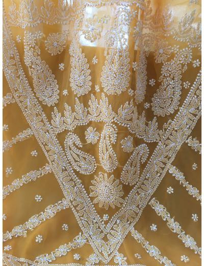 Chhangamal Hand Embroidered Mango Yellow Colour Georgette Chikankari Saree