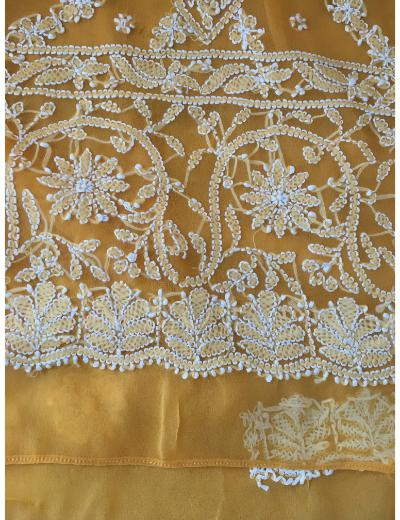 Chhangamal Hand Embroidered Mango Yellow Colour Georgette Chikankari Saree