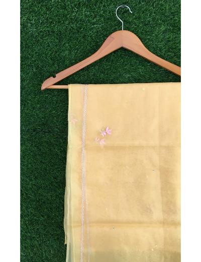 Chhangamal Hand Embroidered Mango Yellow Colour Organza  Chikankari Kurta Dupatta Piece