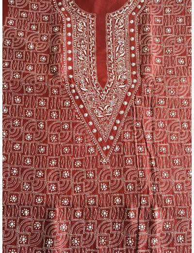 Chhangamal Hand Embroidered Maroon Colour  Tusser Silk  Chikankari Unstitched Men’s kurta Piece