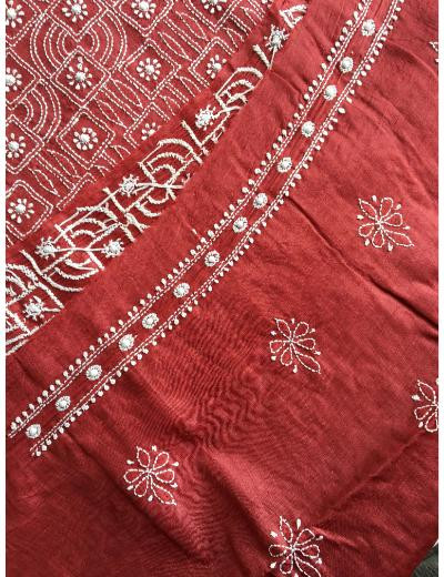 Chhangamal Hand Embroidered Maroon Colour  Tusser Silk  Chikankari Unstitched Men’s kurta Piece