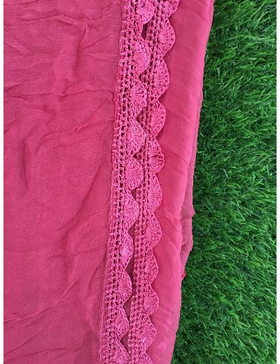 Chhangamal Hand Embroidered Maroon Colour Silk Chikankari Suit Length