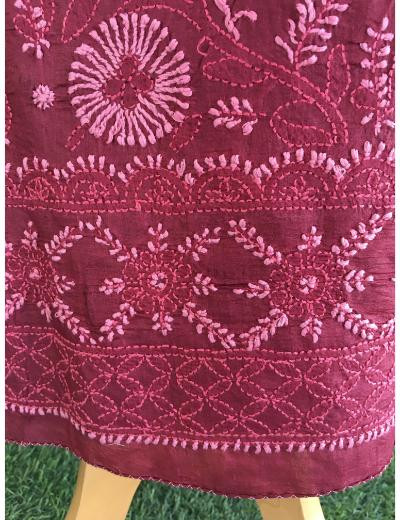 Chhangamal Hand Embroidered Maroon Colour Silk Chikankari Suit Length