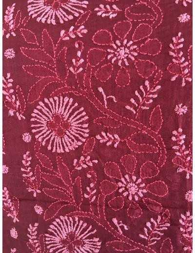 Chhangamal Hand Embroidered Maroon Colour Silk Chikankari Suit Length