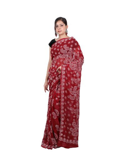Chhangamal Hand Embroidered Maroon Georgette Chikankari Saree